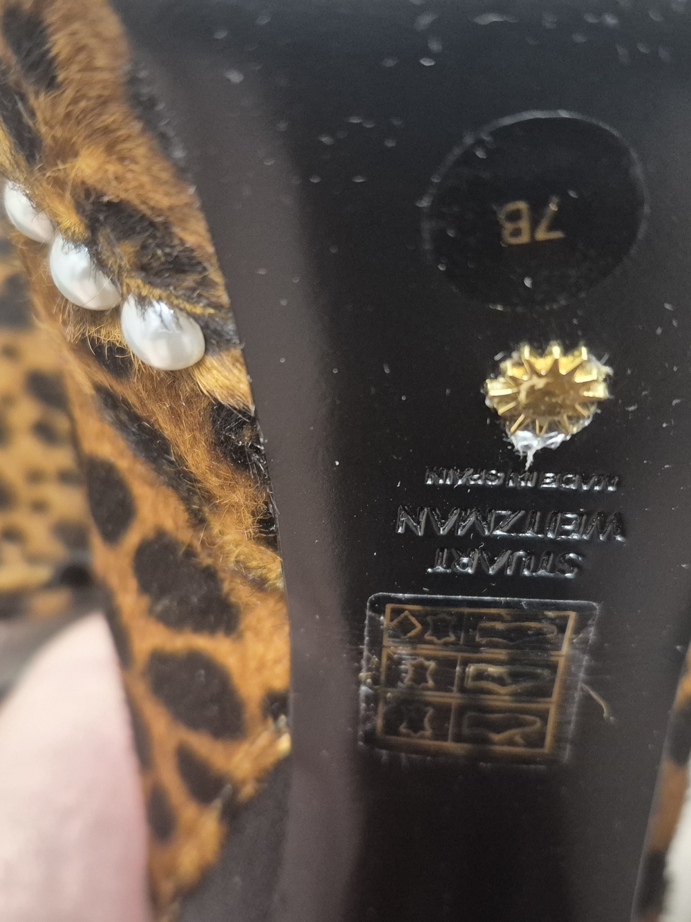 Nwt, Never Worn Stuart Weitzman Leopard Print Platform Pearl Trim Calfskin Slide - Picture 9 of 13